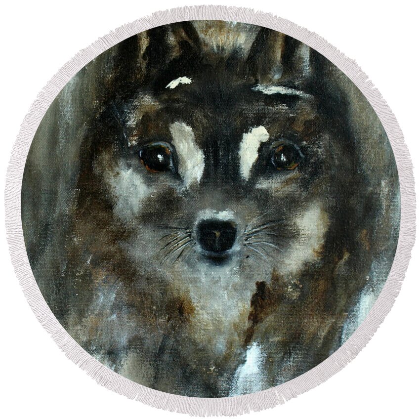 Baby Fox Round Beach Towel featuring the painting Moon Shadow the Baby Fox by Barbie Batson