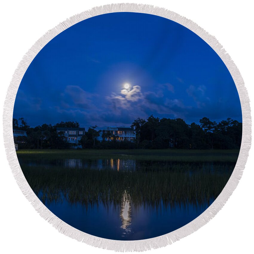 Moon Round Beach Towel featuring the photograph Moon Sky by Dale Powell