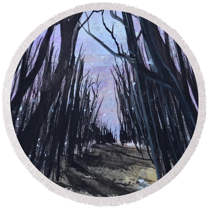  Round Beach Towel featuring the painting Moonlight Path by Kellie Chasse