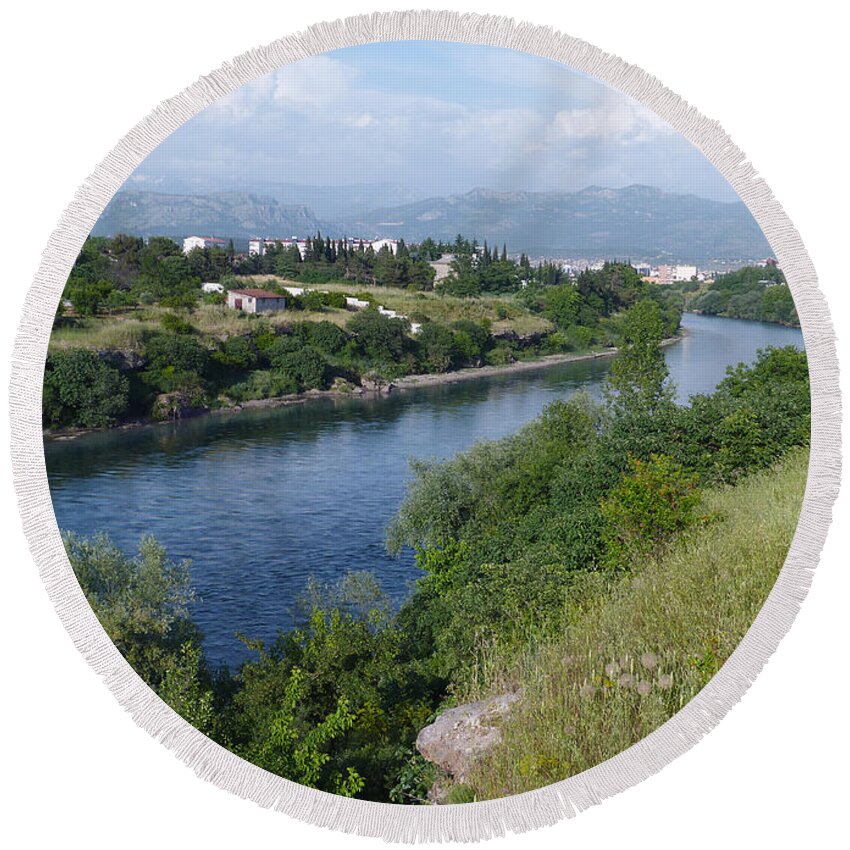 Moraca River Round Beach Towel featuring the photograph Moraca River at Podgorica - Montenegro by Phil Banks