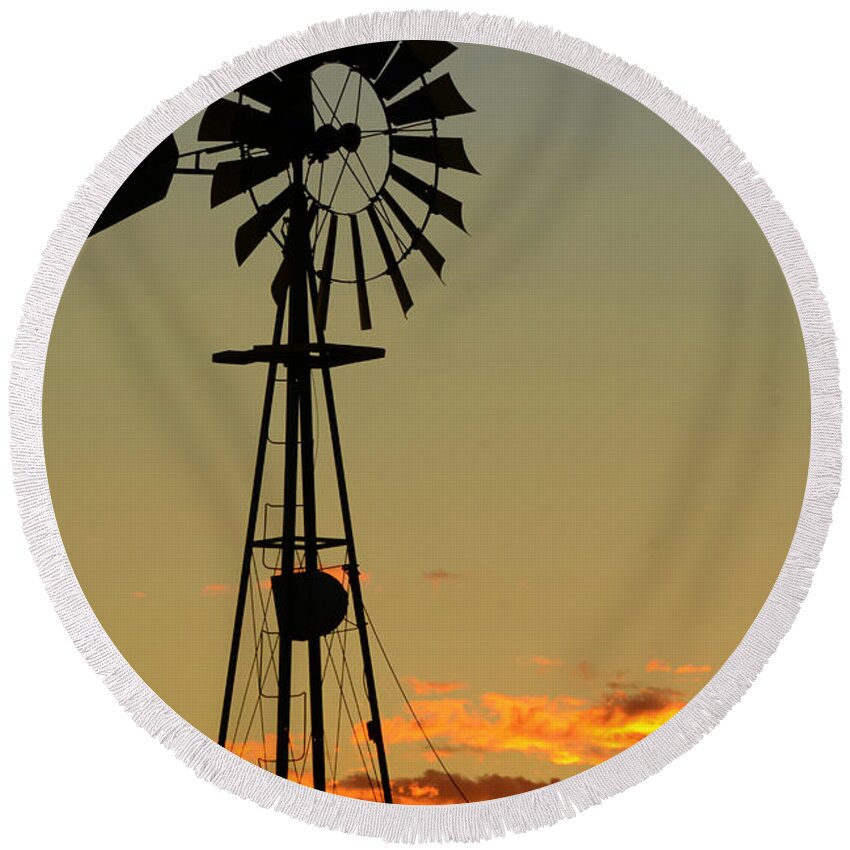 Dakota Round Beach Towel featuring the photograph Morning at the Farm by Greni Graph