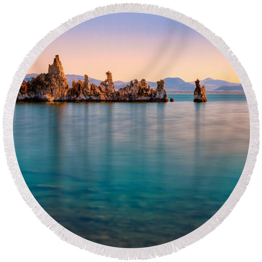 Mono Lake Round Beach Towel featuring the photograph Morning Blue by Anthony Michael Bonafede