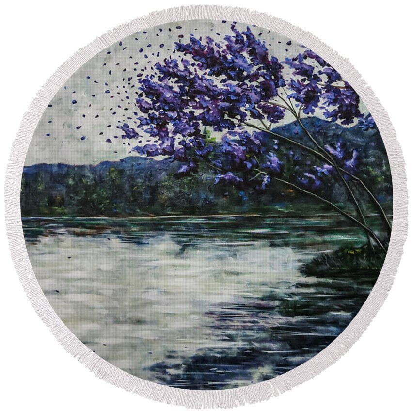 Trees Round Beach Towel featuring the painting Morning Clarity by Joel Tesch
