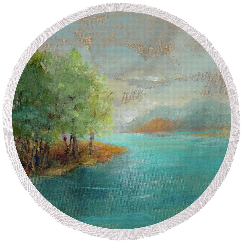Morning Round Beach Towel featuring the painting Morning Islands by Lanie Loreth