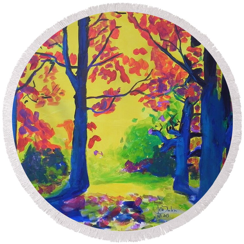 Autumn Colours Round Beach Towel featuring the painting Morning by Jolanta Shiloni