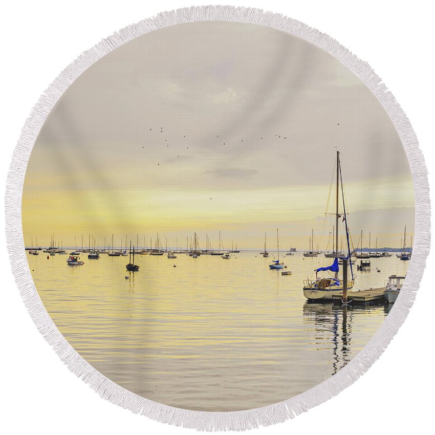 Maine Round Beach Towel featuring the photograph Morning LIght Rockland Maine by Marianne Campolongo