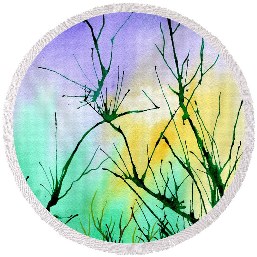 Landscape Round Beach Towel featuring the painting Morning On The Marsh by Brenda Owen