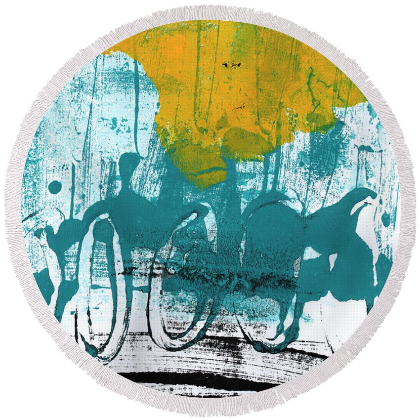 Abstract Painting Round Beach Towel featuring the painting Morning Ride by Linda Woods