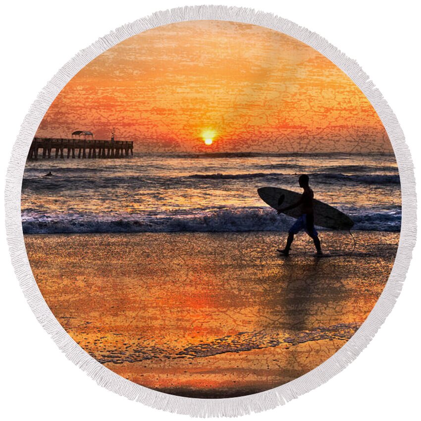 Benny's Round Beach Towel featuring the photograph Morning Surf by Debra and Dave Vanderlaan