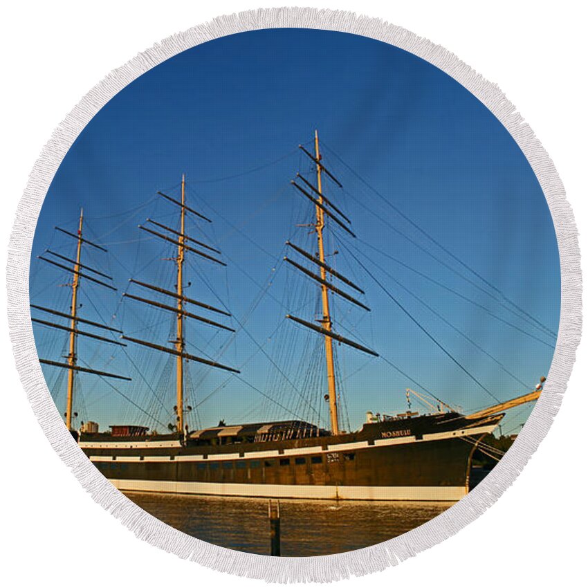 Barque Round Beach Towel featuring the photograph Moshulu in Penns Landing by Michael Porchik