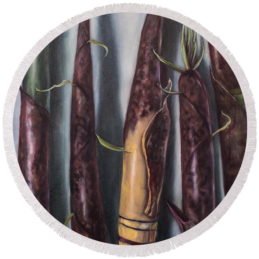 Bamboo Round Beach Towel featuring the painting Moso Bamboo by Rand Burns