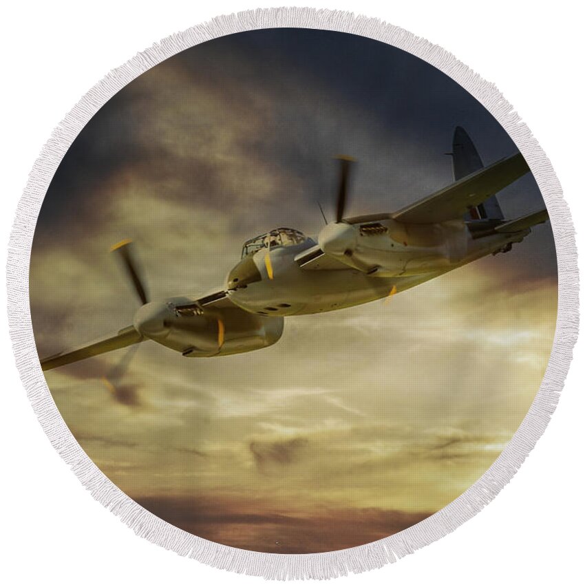 De Havilland Mosquito Round Beach Towel featuring the digital art Mosquito by Airpower Art
