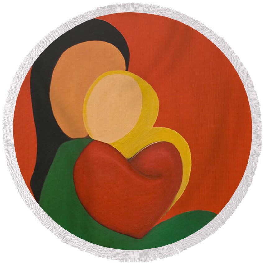 Mother Round Beach Towel featuring the painting Mother And Child by James Lavott