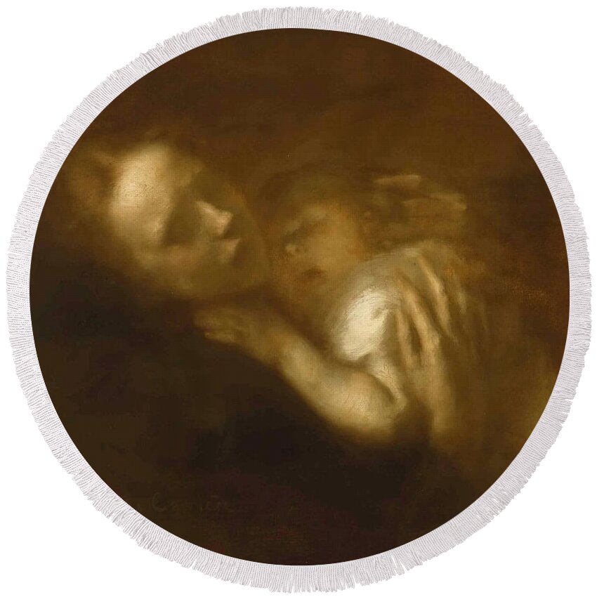 Eugene Carriere Round Beach Towel featuring the painting Mother and Child Sleeping by Eugene Carriere