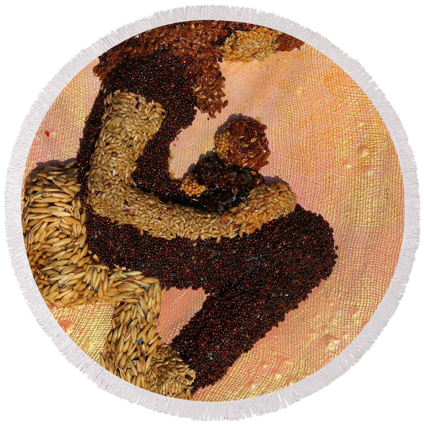 Mother And Child Round Beach Towel featuring the mixed media Mother Earth V by Naomi Gerrard
