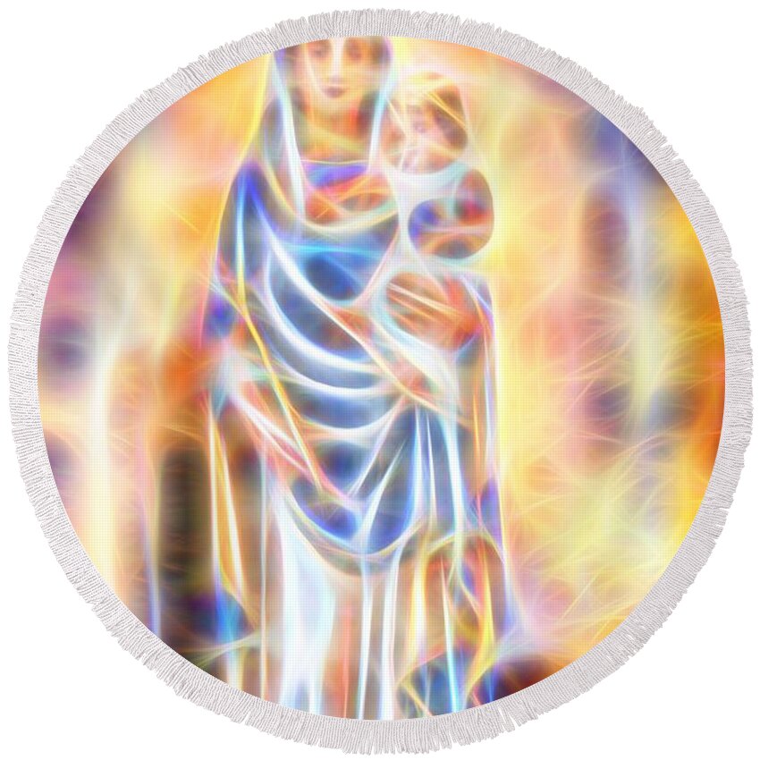 Mary Round Beach Towel featuring the painting Mother of Light by David Luebbert