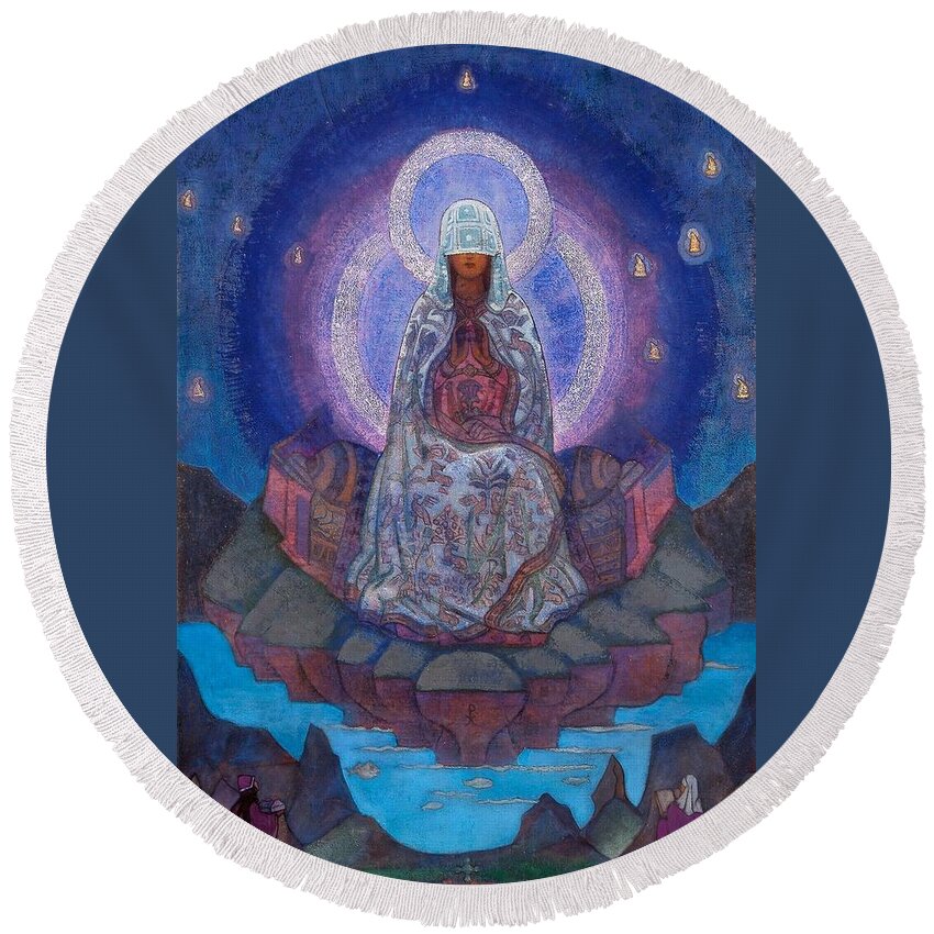 1930's Round Beach Towel featuring the painting Mother of the World by Nicholas Roerich