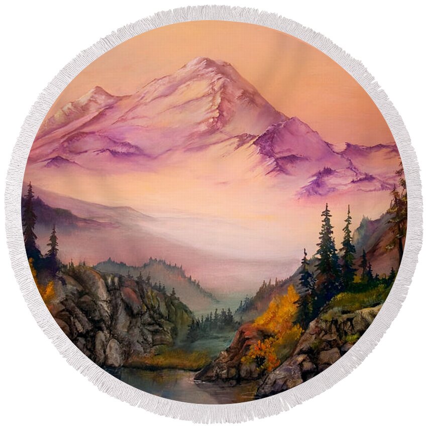 Mountains Round Beach Towel featuring the painting Mount Baker Morning by Sherry Shipley