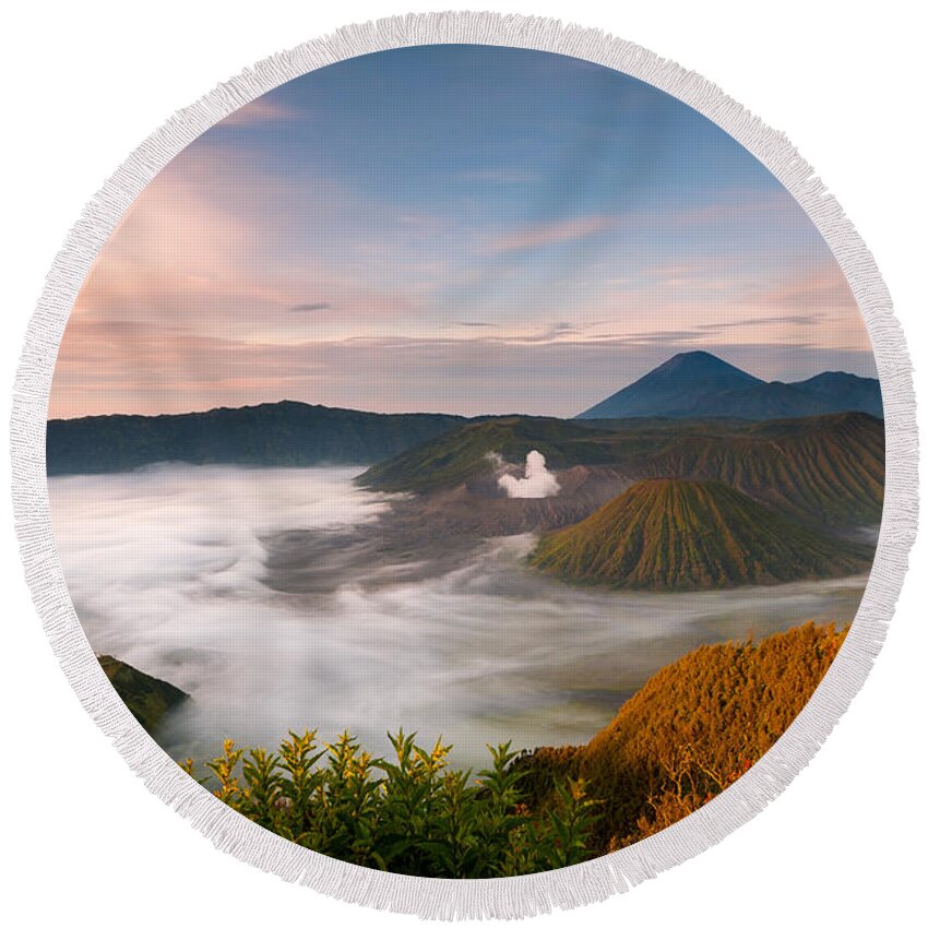 Mount Bromo Round Beach Towel featuring the photograph Mount Bromo Sunrise by Andrew Kumler