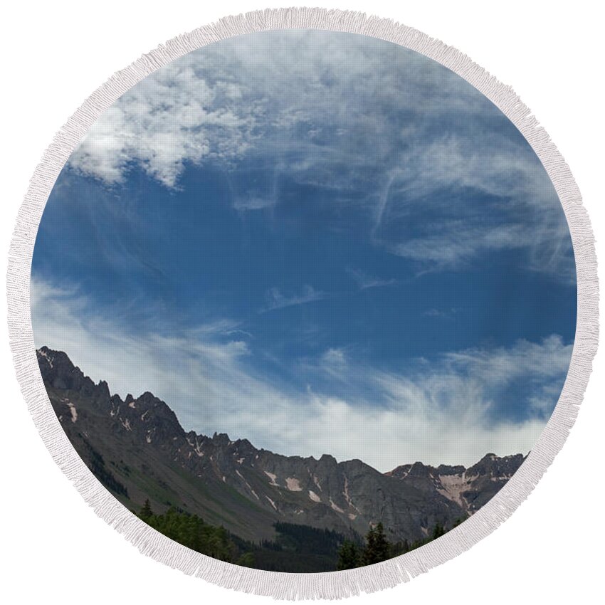 Colorado Round Beach Towel featuring the photograph Mount Sneffels Range from East Dallas Creek by Fred Stearns