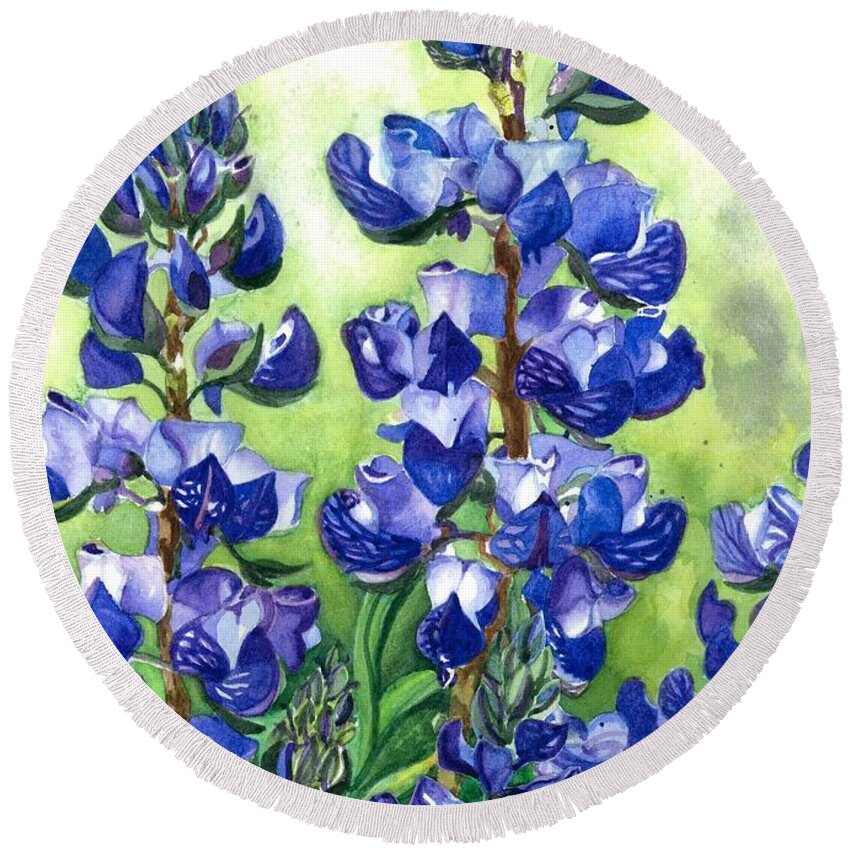 Flowers Round Beach Towel featuring the painting Mountain Blues Lupine Study by Barbara Jewell