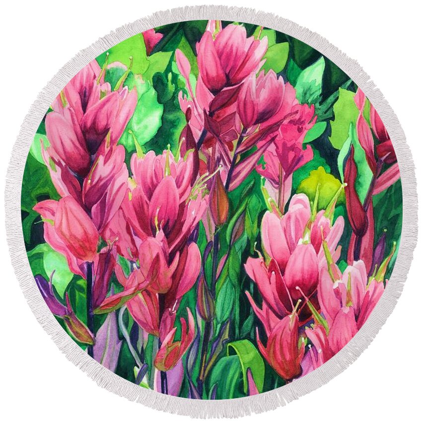 Flowers Round Beach Towel featuring the painting Mountain Meadows' Paintbrush by Barbara Jewell