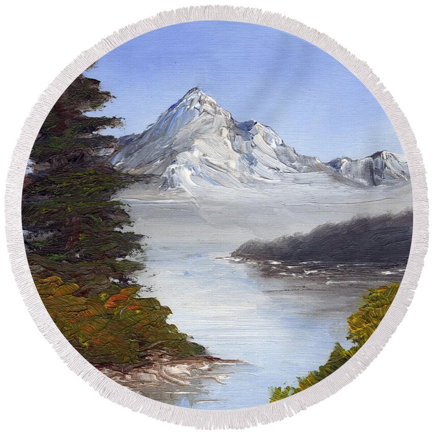 Mountain Round Beach Towel featuring the painting Mountain Region by Michelle Bien