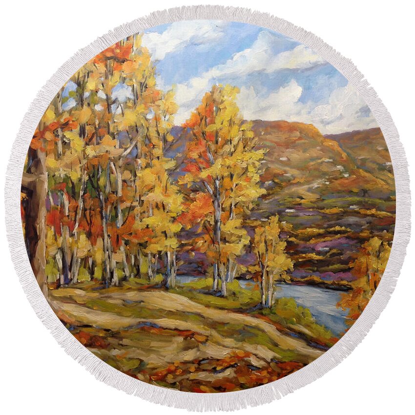 Quebec Round Beach Towel featuring the painting Mountain Vista by Prankearts by Richard T Pranke