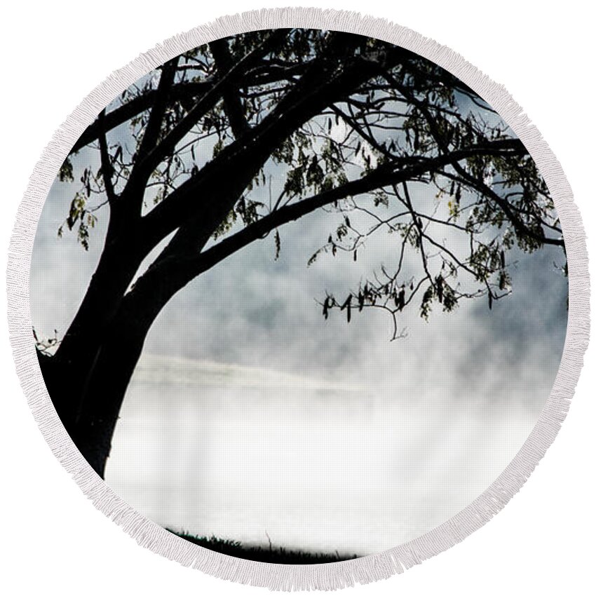 Foggy Landscape Round Beach Towel featuring the photograph Mourning Tree by Parker Cunningham