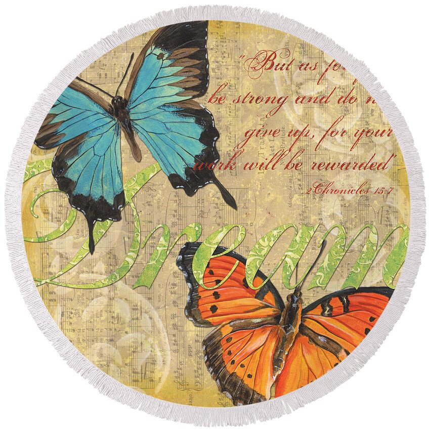 Butterflies Round Beach Towel featuring the painting Musical Butterflies 1 by Debbie DeWitt
