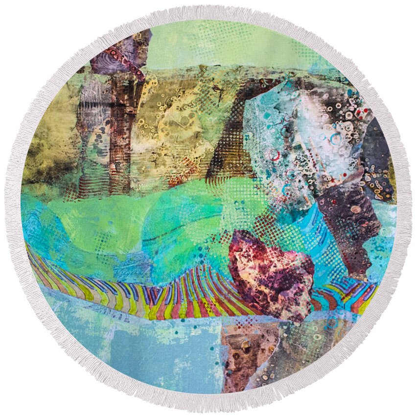 Mixed-media Round Beach Towel featuring the mixed media Musical Images On My Mind by Christie Kowalski