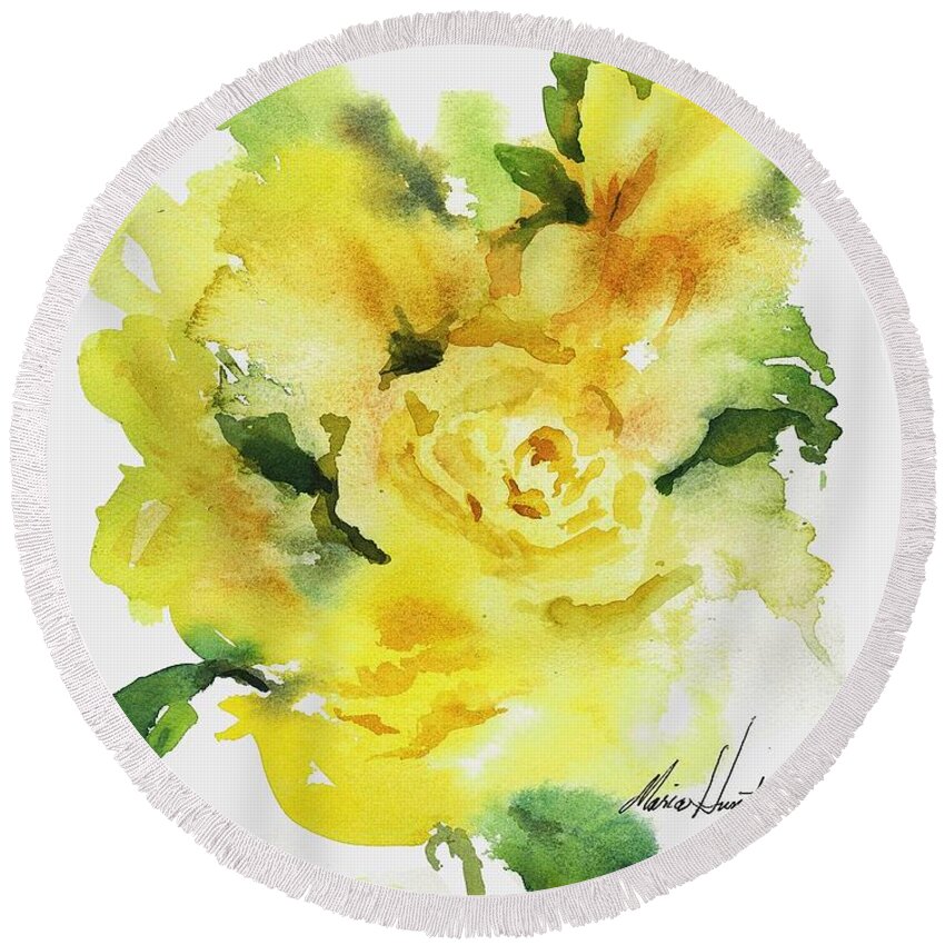 Contemporary Floral Round Beach Towel featuring the painting Natural Grace  by Maria Hunt