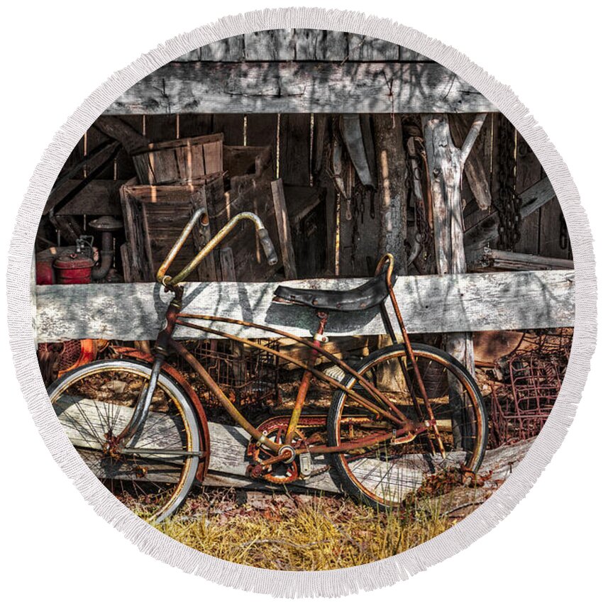 Appalachia Round Beach Towel featuring the photograph My Old Bike by Debra and Dave Vanderlaan