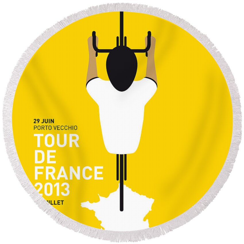 Cycling Round Beach Towel featuring the digital art My Tour De France Minimal Poster by Chungkong Art