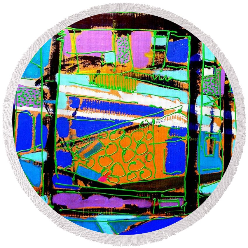 Abstract Round Beach Towel featuring the painting My Vista by John Nolan