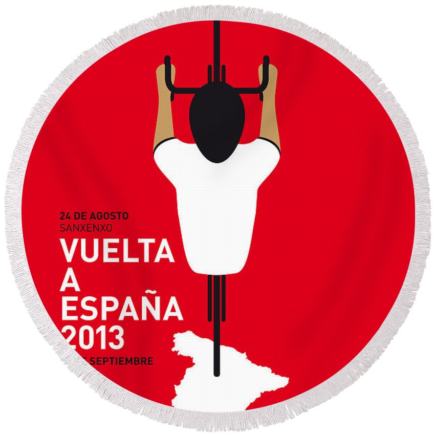 2013 Round Beach Towel featuring the digital art My Vuelta A Espana Minimal Poster - 2013 by Chungkong Art