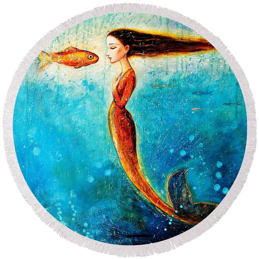 Mermaid Art Round Beach Towel featuring the painting Mystic Mermaid II by Shijun Munns