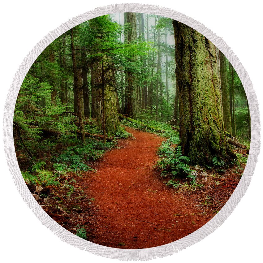 Forest Round Beach Towel featuring the photograph Mystical Trail by Randy Hall