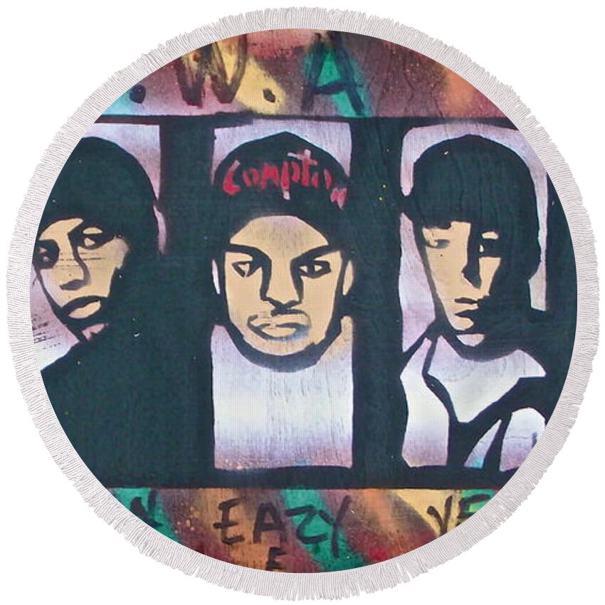 Nwa Round Beach Towel featuring the painting N W A by Tony B Conscious