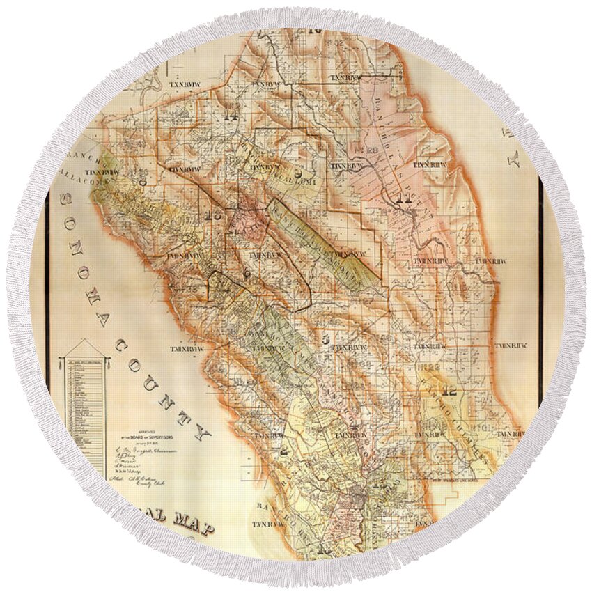 Napa Valley Map Round Beach Towel featuring the photograph Napa Valley Map 1895 by Jon Neidert