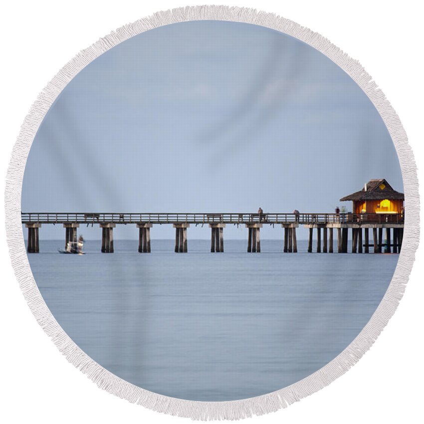 Florida Round Beach Towel featuring the photograph Naples Pier - Early Morning Fishing by Ronald Reid