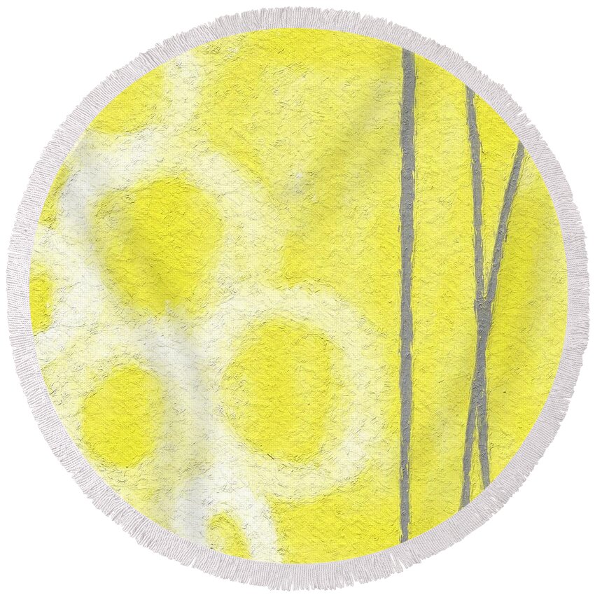 Abstract Art Round Beach Towel featuring the painting Narcissus by Linda Woods