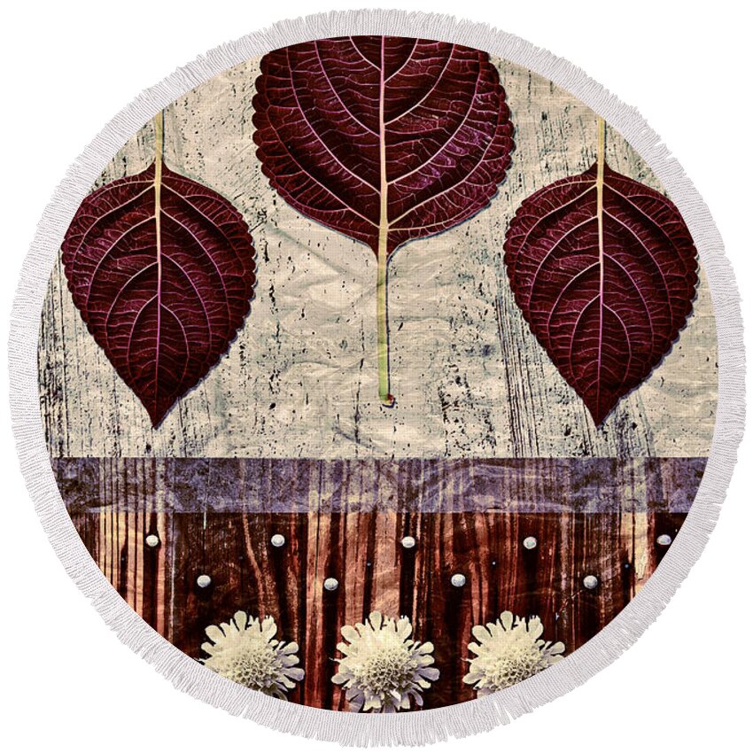 Leaves Round Beach Towel featuring the digital art Nature Canvas - 01m4 by Aimelle Ml