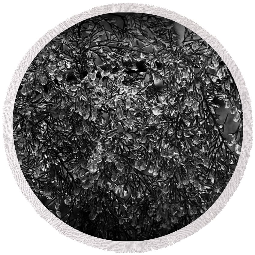 Natures Crystals Black And White Round Beach Towel featuring the photograph Natures Crystals in Black and White by Lisa Wooten