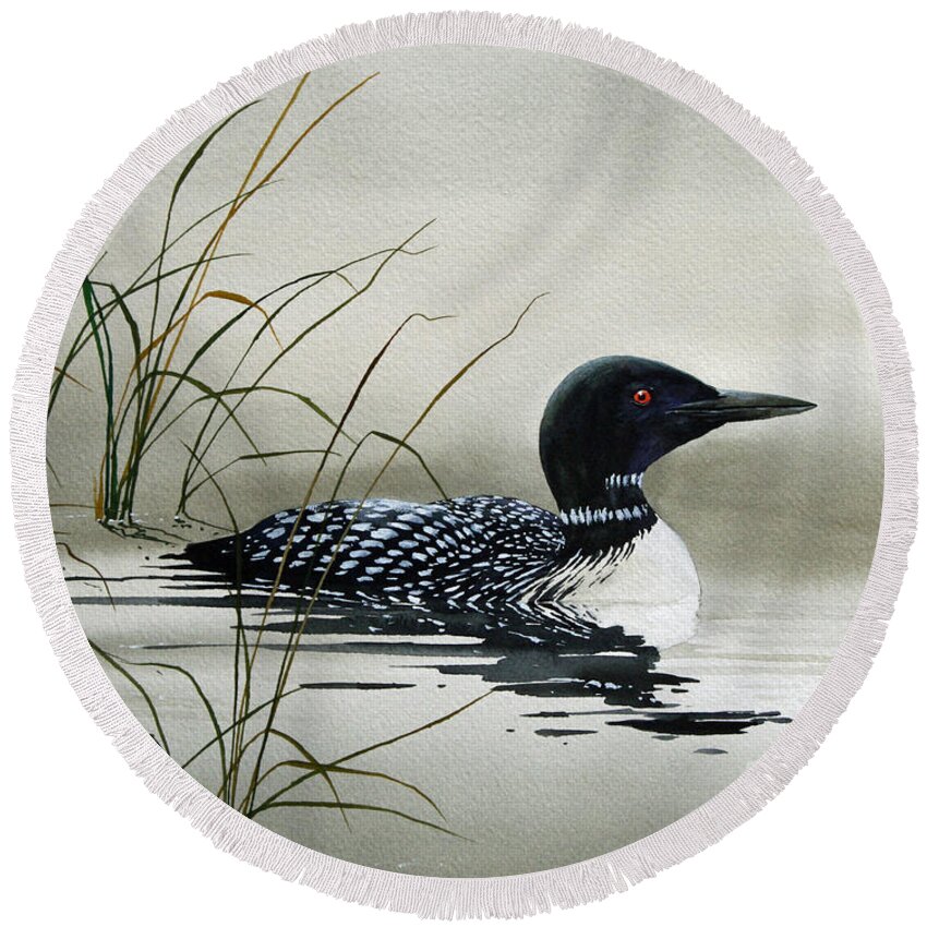 Loon Prints Round Beach Towel featuring the painting Nature's Serenity by James Williamson