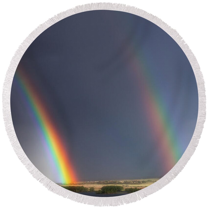 Rainbows Round Beach Towel featuring the photograph Natures Twin Towers by Darren White