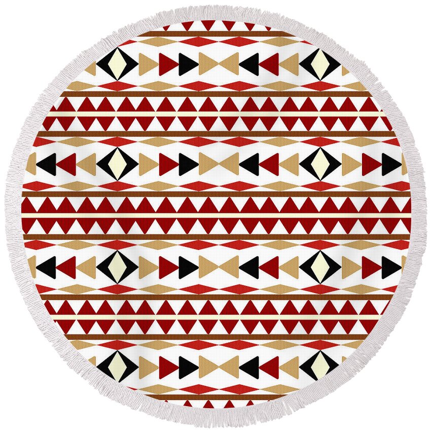 Navajo Pattern Round Beach Towel featuring the mixed media Navajo White Pattern by Christina Rollo