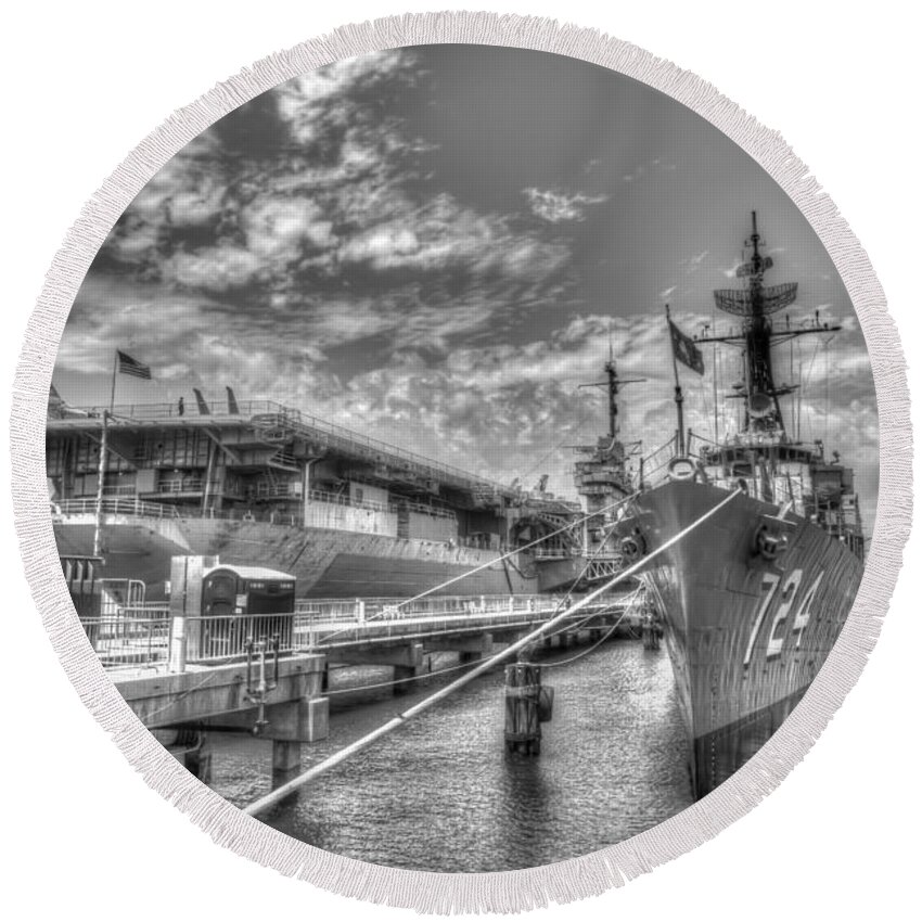 Patriots Point Round Beach Towel featuring the photograph Naval History by Dale Powell