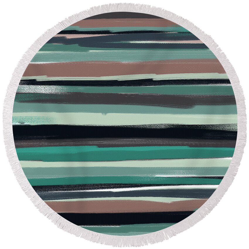 Turquoise Round Beach Towel featuring the painting Navy Shades by Lourry Legarde