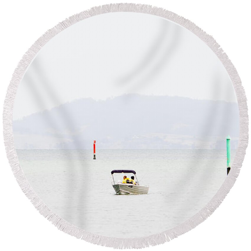 Seascape Round Beach Towel featuring the photograph Nearly Home by Anthony Davey